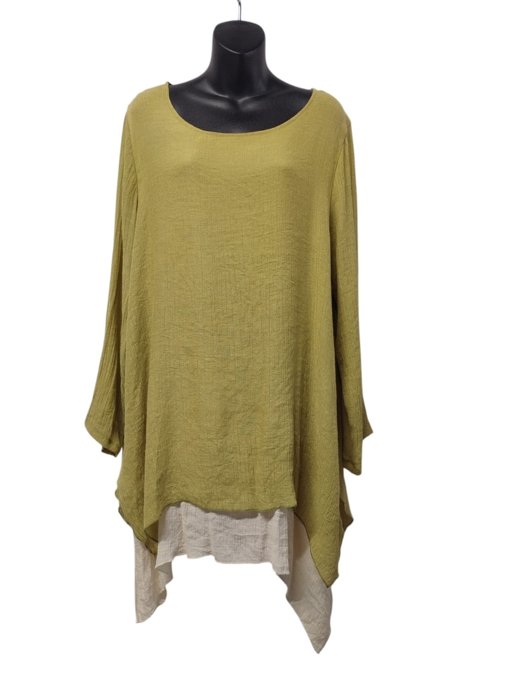 India Boutique Lagenlook Layered Tunic Dress OS Olive Green Boho Asymmetrical